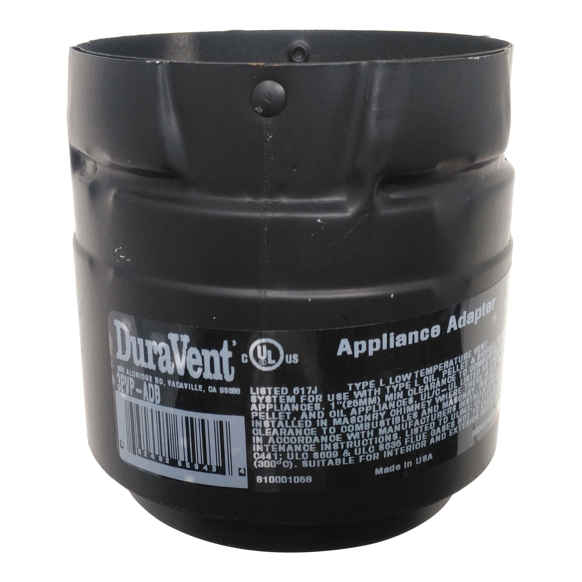 Simpson Dura Vent, Adattatore per stufa a pellet DuraVent da 3'' - nero 3PVP-ADB